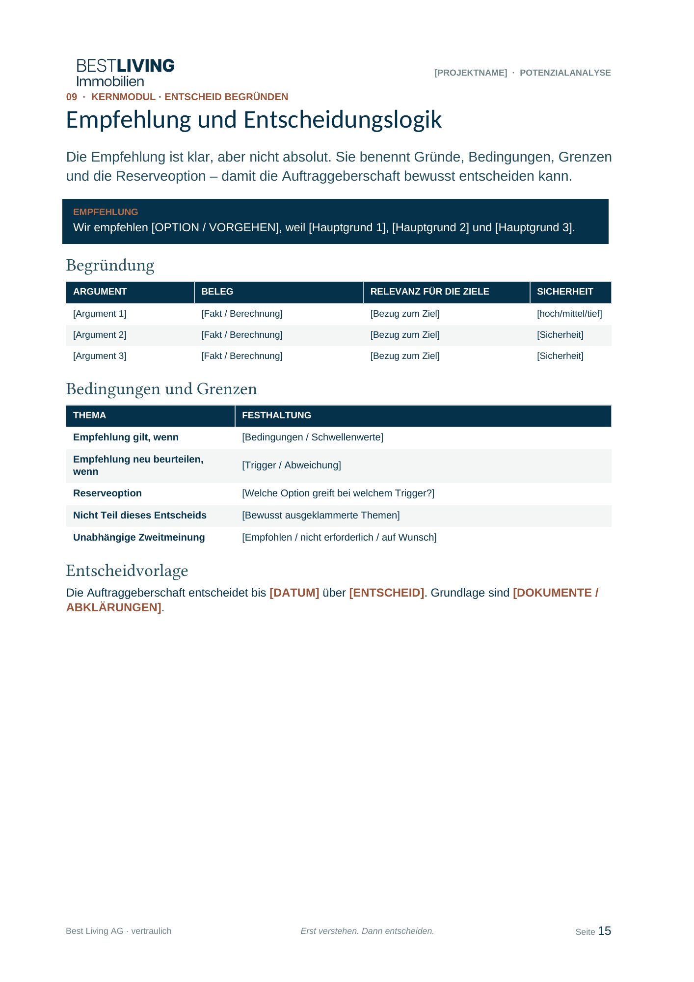Beispielseite Empfehlung & Entscheidungslogik