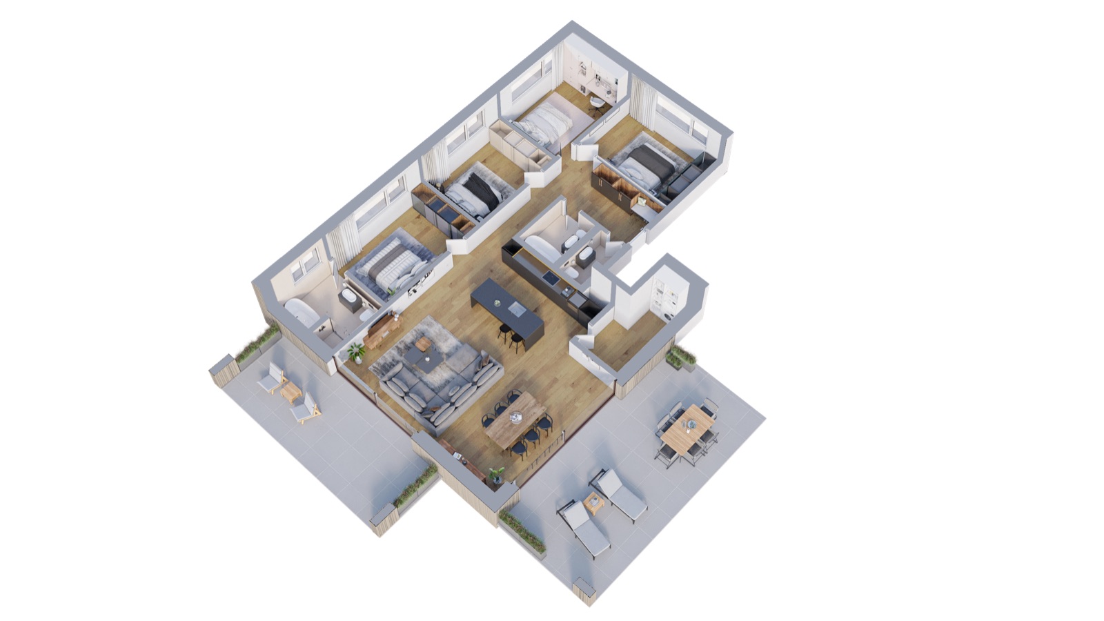 3D-Grundriss einer Wohnung im Projekt Wohnen am Park