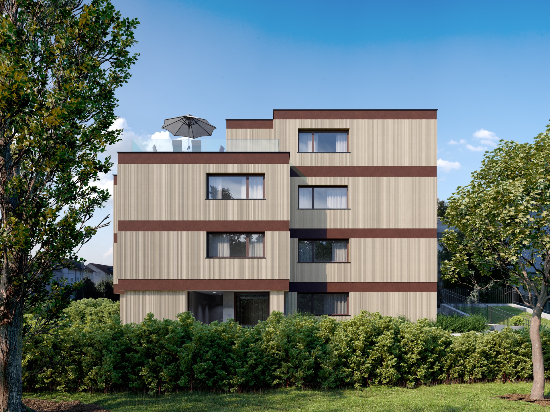 Visualisierung des realisierten Mehrfamilienhauses Wohnen am Park in Rothrist